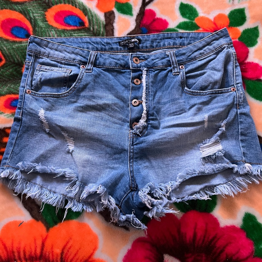 Fashion Nova Blue Distressed Jean Shorts